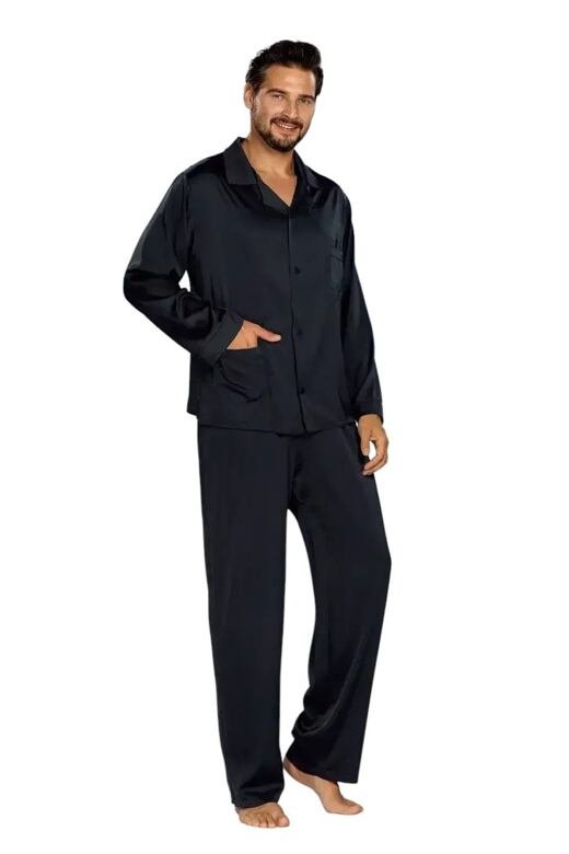 Levně Pánské saténové pyžamo Lukas černé XL