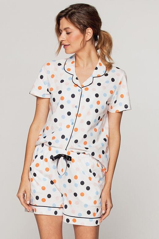 Luxusní dámské pyžamo Dominika barevné puntíky L