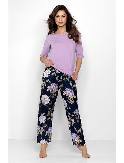 Pijamale de damă Always Win violet cu pantaloni din satin